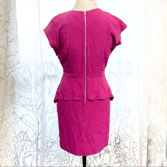 Sandro ribambelle pink purple pleated scoop neck short sleeve peplum midi dress - Picture 2 of 8